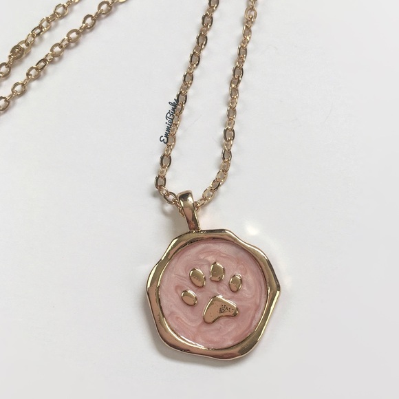 ✨3for$38 New Minimalist Paw Print Gold & Pink Charm Necklace - Picture 9 of 14